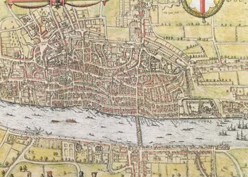 Mapa Londynu z „Cities of the World”, Georga Brauna (1542-1622) i Fransa Hogenburga (1635-90), ok.1572