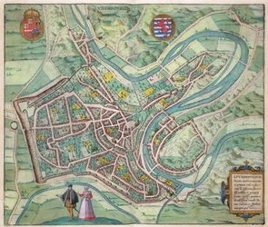 Mapa Luksemburga, z „Civitates Orbis Terrarum” Georga Brauna (1541-1622) i Fransa Hogenberga (1535-90) c.1572-1617
