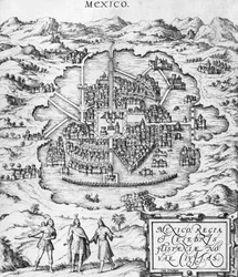 Mapa Meksyku, ilustracja z „Civitates Orbis Terrarum” Georga Brauna (1541-1622) i Fransa Hogenberga (1535-90) c.1572