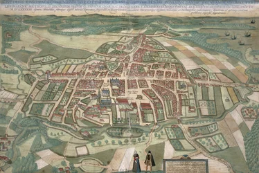 Mapa Odense, z "Civitates Orbis Terrarum" Georga Brauna (1541-1622) i Fransa Hogenberga (1535-90) 1597