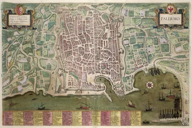 Mapa Palermo, z „Civitates Orbis Terrarum” Georga Brauna (1541-1622) i Fransa Hogenberga (1535-90), ok. 1572-1617