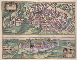 Mapa Poznania i Gruczna, z «Civitates Orbis Terrarum» Georga Brauna (1541-1622) i Fransa Hogenberga (1535-90), ok. 1572-1617