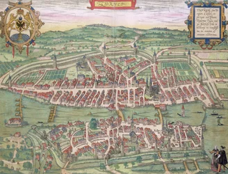 Mapa Zurychu, z „Civitates Orbis Terrarum” Georga Brauna (1541-1622) i Fransa Hogenberga (1535-90), około 1572-1617