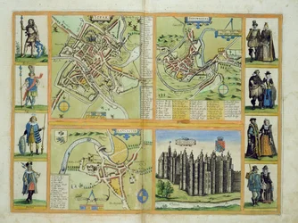 Mapy Yorku, Shrewsbury, Lancaster i Richmond, z „Civitates Orbis Terrarum” Georga Brauna (1541-1622) i Fransa Hogenberga (1535-90) c.1572-1617