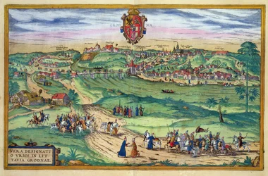 Plan miasta Grodna, z „Civitates Orbis Terrarum” Georga Brauna (1541-1622) i Fransa Hogenberga (1535-90), ok.1572
