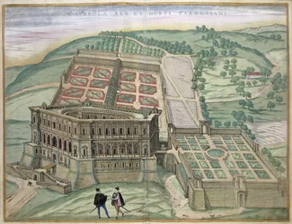 Widok na Willę Farnese i ogrody, z "Civitates Orbis Terrarum" Georga Brauna (1541-1622) i Fransa Hogenberga (1535-90) c,1572-1617