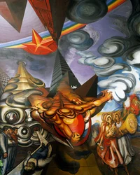 Fresk autorstwa Jose Clemente Orozco (1883-1949) na suficie audytorium Hospital de la Raza w Mexico City, Meksyk