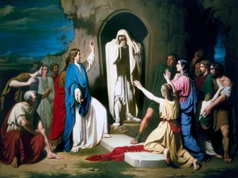 „„ Zmartwychwstanie Łazarza ”” Obraz Jose Casado del Alisal (1832-1886) około 1855 Madryt. Muzeum Prawdziwej Akademii San Fernando. Hiszpania