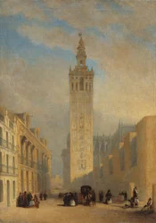 Giralda widziana z Calle Placentines - Dominguez Becquer, Jose (1805-1841) - ok. 1836 - Olej na płótnie - 57,4x40,2 - Museo Carmen Thyssen, Malaga
