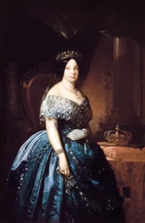 Portret Izabeli de Burbon (Isabel de Borbon) II (1830-1904), królowej Hiszpanii w latach 1833-1868. Obraz Jose Romeu (?). olej na płótnie