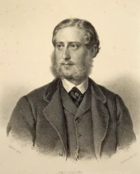 Portret Ferdynanda Bonawentury, księcia Kinskiego (1834-1904). Grawerowanie autorstwa Josefa Kriehubera