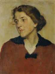Portret kobiety w czerwonym swetrze