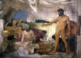 Wojna trojańska: Achille i Priam, król Troi, ok. 1850 r. (szkic)