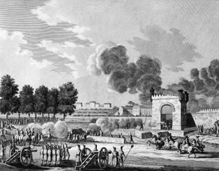 Rewolucja francuska: Republikańska fete des victoires, walka młodych studentów na Polach Marsowych w Paryżu w dniu 21 października 1794 r. Grawer Malapeau wg Swebacha - Desfontaines. Paryż, Biblioteka Instytutu Historii Rewolucji