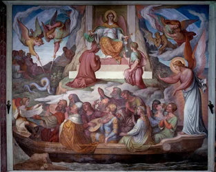 Łódka dusz i wejście Dantego i Wergiliusza na górze Czyśćca - Fresco