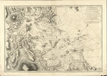 Szczegółowa mapa portu w Bostonie, pokazująca sondy, mielizny, skały, amaien i inne kierunki przydatne w nawigacji.