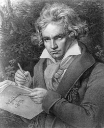 Ludwig van Beethoven komponuje swoją "Missa Solemnis", 1819 (litografia)