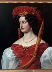 Portret kobiety w czerwonym kapeluszu Obraz Josepha Karla Stielera (1781-1858) XIX wiek. Monachium, Château De Nymphenburg