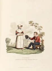 Dzieci z Royal Military Asylum, Chelsea, 1813 (kolorowa akwatinta)