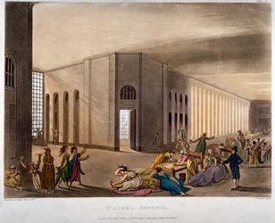 Widok wnętrza szpitala św. Łukasza, Old Street, Finsbury, Londyn, 1809