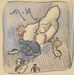 Biała kura i kurczaki, ok. 1901 r. (kreda, ołówek i pranie na papierze)