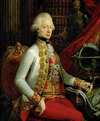 Niemcy: Großherzog Ferdinand III. (1769-1824), Sohn von Leopold II., in seiner Bibliothek sitzend, Kniestück Portret Ferdynanda III, arcyksięcia Austrii i wielkiego księcia Toskanii (1769-1824) siedzącego w swojej bibliotece.