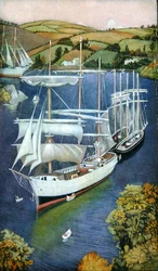 Brigs na ujściu rzeki Fowey, ok. 1929 (olej na panelu)