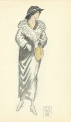 Fashionable Lady, 15.IV.1916, 1916 (pióro i atrament i toaleta na papierze)