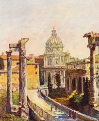 Rzym: Forum widziane z Kapitolu (kolorowa litografia)