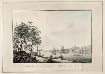 Widok miasta i portu Halifax z wybrzeża Dartmouth, ok. 1777 r. (wydrukowano)