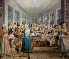 Fábrica têxtil Wetter Brothers em Orange, Provence em 1764, departamento de impressão de tecidos, por Joseph Maria Gabriel Rossetti, Francepolonês