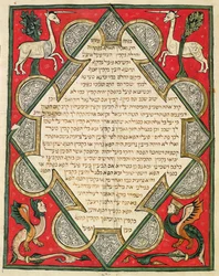 Groteski, ilustracja z żydowskiej Biblii Cervera, 1299