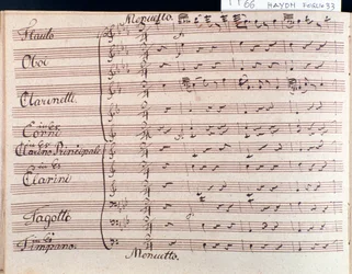 Pierwsza strona partytury menueta w Symfonii 66 B-dur J Haydn