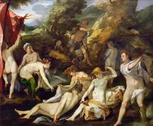 Barok: Diane et Acteon - Diana i Actaeon par Heintz, Józef Starszy (1564-1609), ok. 1595. Olej na miedzi, 40x49. Muzeum Historii Sztuki, Wiedeń