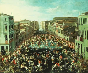 Walka między Nicolotti i Castellani, na Ponte dei Pugni, Wenecja, 1673