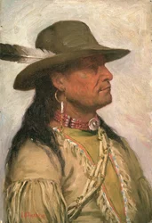 Ogalalla Sioux "Indiański zwiadowca" Sioux (olej na płótnie)
