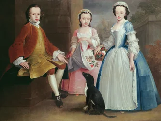 Sara, Anna i Evan Davies z psem