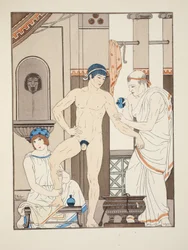 Masaż, ilustracja z „Dzieł Hipokratesa”, 1934