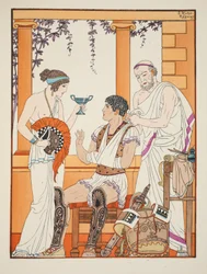 Ranny żołnierz z ręką na temblaku, ilustracja z „Dzieła Hipokratesa”, 1934