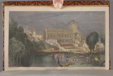 Opactwo Jedburgh zgodnie z obj. II The Poetical Works of Sir Walter Scott, grawerowane przez Roberta Brandarda (1805-1862)