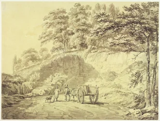 Mężczyzna z koniem i wozem wjeżdżający do kamieniołomu, ok. 1797 (grafitowy i szary pranie na papierze)