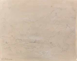 Pejzaż górski z miastem w dolinie, ok. 1840 (grafitowo-szary wash na papierze)