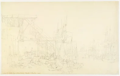 „Pośpiech”, załadunek łodzi węglowych, North Shields, ok. 1795 (grafit na papierze)