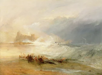 Rabusie wraków - wybrzeże Northumberlandu, z parowcem pomagającym statkowi u wybrzeża, 1834