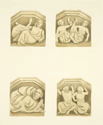 Cztery kratownice w ganku północnym (pierwotnie podtrzymujące posągi) St Mary Redcliffe (akwarela na papierze)