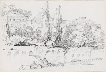 Mury Rzymu z Santa Maria del Popolo w oddali