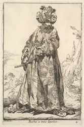 Pasza trzymająca oburącz miecz u biodra, z serii „Karawana sułtana…”, 1748.