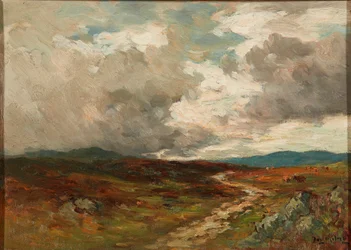 Burzowe chmury nad wzgórzami (olej na pokładzie)