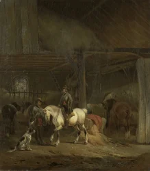 Stajnia dla koni, ok. 1830-1840 (olej na płycie)