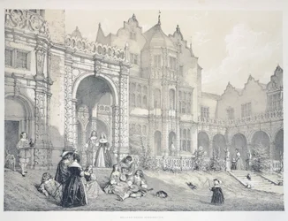 Holland House w Kensington, Londyn, ilustracja z The Mansion w Anglii w dawnych czasach, Joseph Nash
